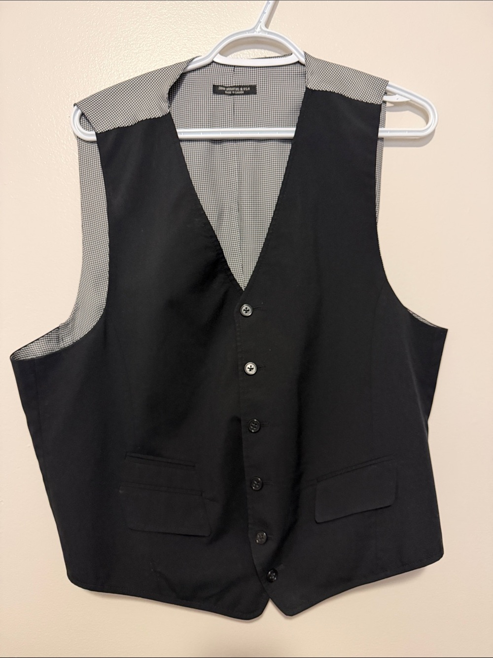 John Varvatos Black Men's Dress Vest with Houndstooth Lining